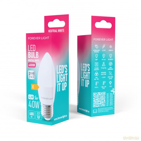Forever Light Żarówka LED E27 C37 4.2W 480lm 4000K klasa E