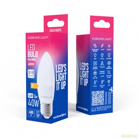 Forever Light Żarówka LED E27 C37 4.2W 480lm 6000K klasa E