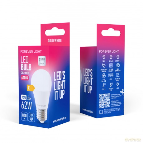 Forever Light Żarówka LED E27 G45 7.2W 840lm 6000K klasa E