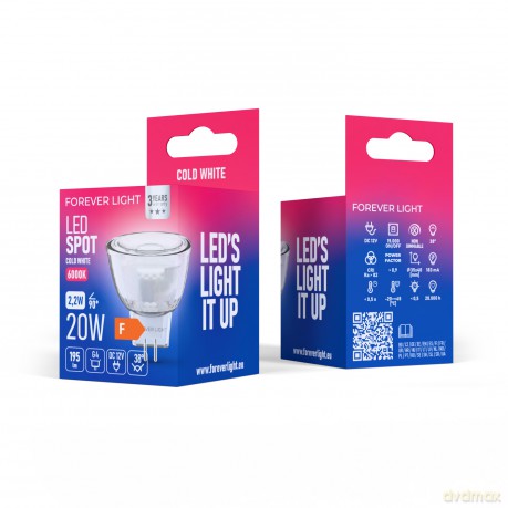 Forever Light Żarówka LED G4 MR11 38° 2.2W 195lm 6000K 12V szklana klasa F