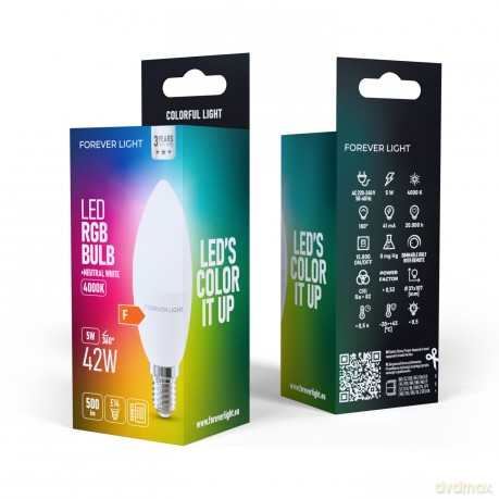 Forever Light Żarówka LED RGB E14 C37 5W 500lm 4000K klasa F