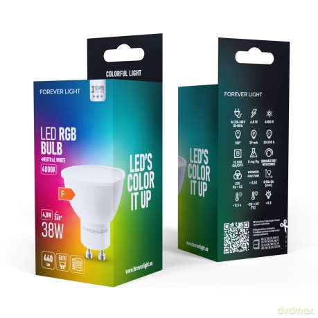 Forever Light Żarówka LED RGB GU10 4.8W 440lm 4000K klasa F