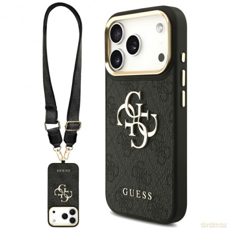 Guess Nakładka 4G PU Leather Case Big 4G And Classic Logo With Big 4G PU Nylon Strap And Metal Camera And Buttons Do iPhone 17 Pro Czarna