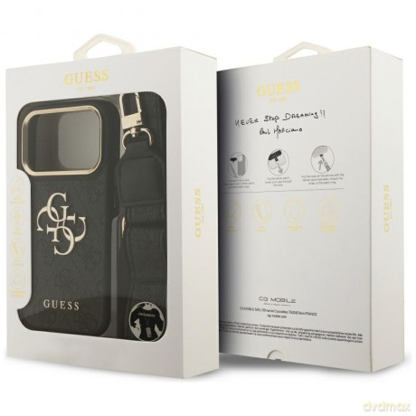 Guess Nakładka 4G PU Leather Case Big 4G And Classic Logo With Big 4G PU Nylon Strap And Metal Camera And Buttons Do iPhone 17 Pro Czarna