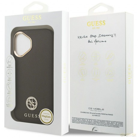 Guess nakładka do iPhone 17 HC MAGSAFE PU W/ GRAINED PU STRASS LOGO brązowa
