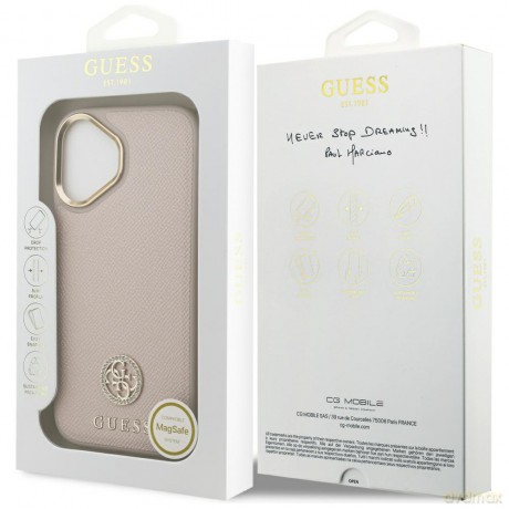 Guess nakładka do iPhone 17 HC MAGSAFE PU W/ GRAINED PU STRASS LOGO różowa