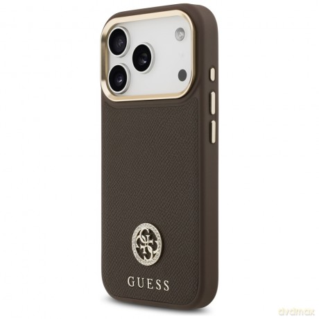 Guess nakładka do iPhone 17 Pro HC MAGSAFE PU W/ GRAINED PU STRASS LOGO brązowa