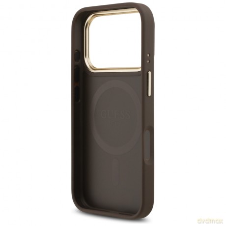 Guess nakładka do iPhone 17 Pro HC MAGSAFE PU W/ GRAINED PU STRASS LOGO brązowa