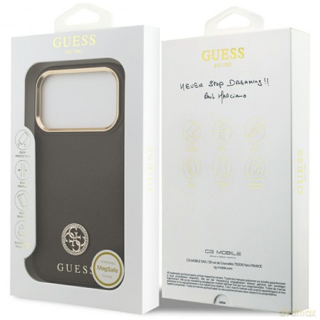 Guess nakładka do iPhone 17 Pro HC MAGSAFE PU W/ GRAINED PU STRASS LOGO brązowa