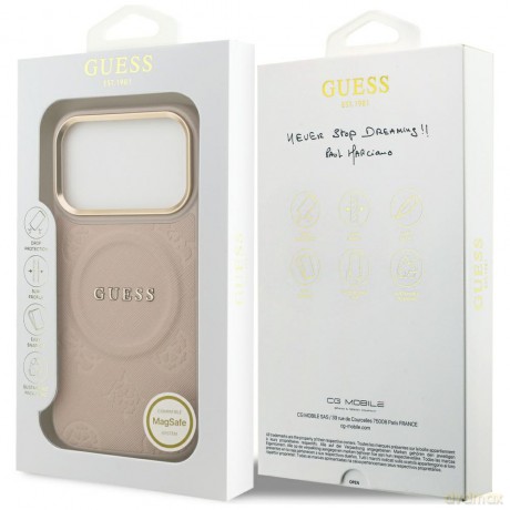 Guess nakładka do iPhone 17 Pro HC MAGSAFE PU W/ PEONY HOT STAMP różowa