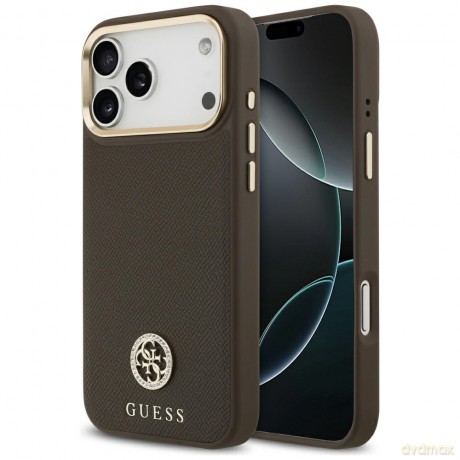 Guess nakładka do iPhone 17 Pro Max HC MAGSAFE PU W/ GRAINED PU STRASS LOGO brązowa