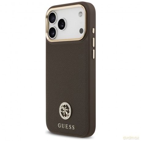 Guess nakładka do iPhone 17 Pro Max HC MAGSAFE PU W/ GRAINED PU STRASS LOGO brązowa