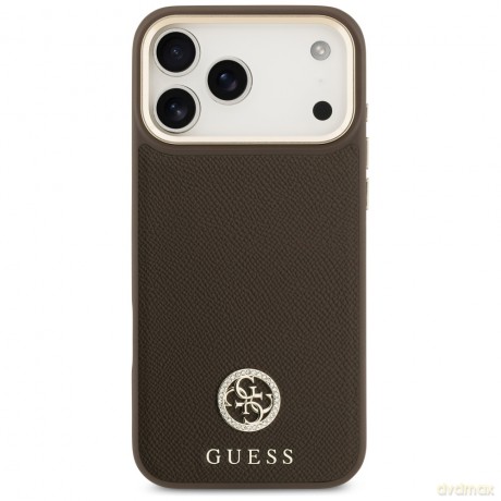 Guess nakładka do iPhone 17 Pro Max HC MAGSAFE PU W/ GRAINED PU STRASS LOGO brązowa