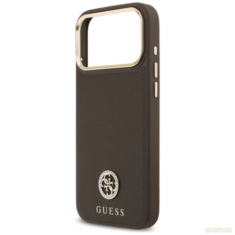 Guess nakładka do iPhone 17 Pro Max HC MAGSAFE PU W/ GRAINED PU STRASS LOGO brązowa