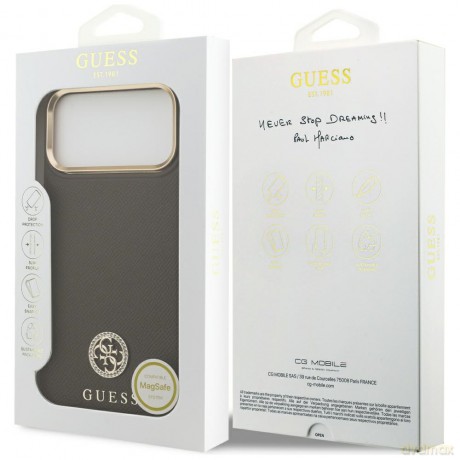 Guess nakładka do iPhone 17 Pro Max HC MAGSAFE PU W/ GRAINED PU STRASS LOGO brązowa