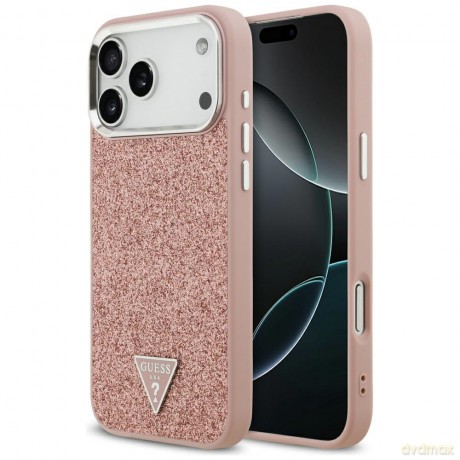 Guess nakładka Glitter Triangle Logo MagSafe do iPhone 17 Pro Max różowa