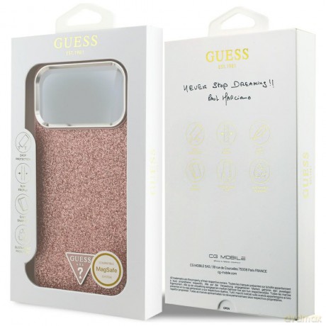 Guess nakładka Glitter Triangle Logo MagSafe do iPhone 17 Pro Max różowa