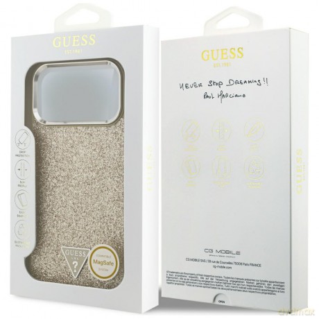Guess nakładka Glitter Triangle Logo MagSafe do iPhone 17 Pro Max złota