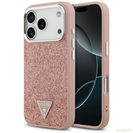 Guess nakładka Glitter Triangle Logo MagSafe do iPhone 17 Pro różowa