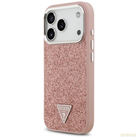 Guess nakładka Glitter Triangle Logo MagSafe do iPhone 17 Pro różowa