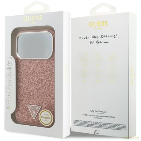 Guess nakładka Glitter Triangle Logo MagSafe do iPhone 17 Pro różowa