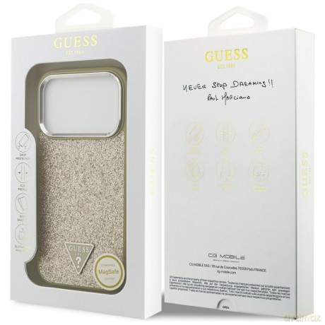 Guess nakładka Glitter Triangle Logo MagSafe do iPhone 17 Pro złota
