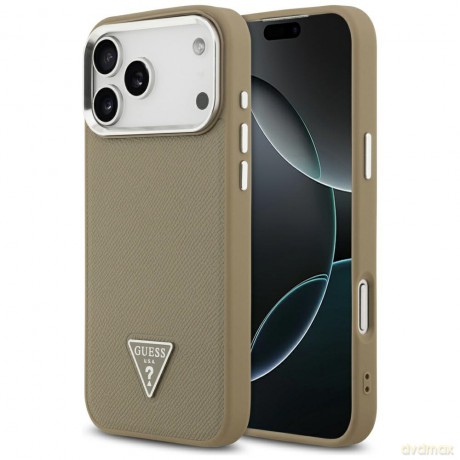 Guess nakładka Grained Triangle Logo MagSafe do iPhone 17 Pro brązowa