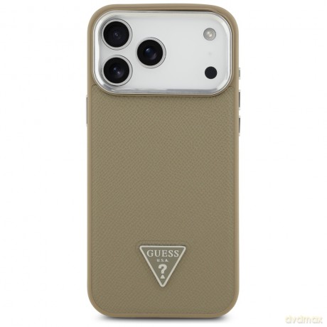 Guess nakładka Grained Triangle Logo MagSafe do iPhone 17 Pro brązowa