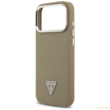 Guess nakładka Grained Triangle Logo MagSafe do iPhone 17 Pro brązowa