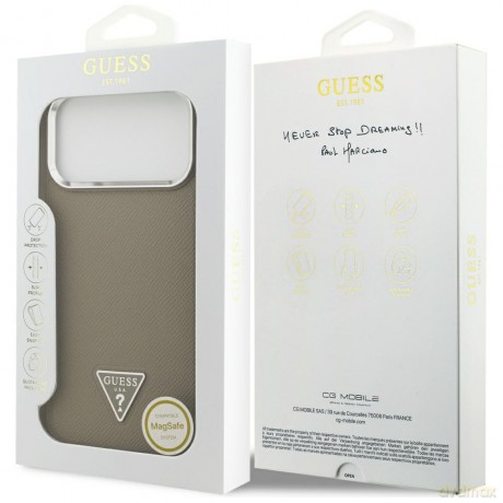 Guess nakładka Grained Triangle Logo MagSafe do iPhone 17 Pro brązowa