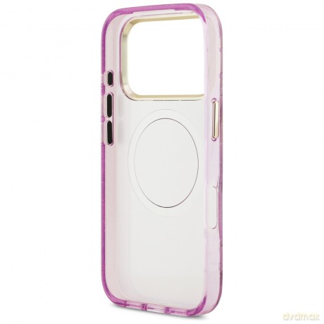 Guess Nakładka Magsafe IML Case Glitter Flowers And Triangle With Metal Camera Frame And Buttons Do iPhone 17 Pro Max Fioletowa
