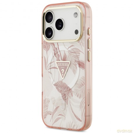Guess Nakładka Magsafe Pc TPU Case Jungle Tonal Pattern With Printed Logo Triangle And Metal Camera Frame Do iPhone 17 Pro Różowa