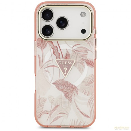 Guess Nakładka Magsafe Pc TPU Case Jungle Tonal Pattern With Printed Logo Triangle And Metal Camera Frame Do iPhone 17 Pro Różowa