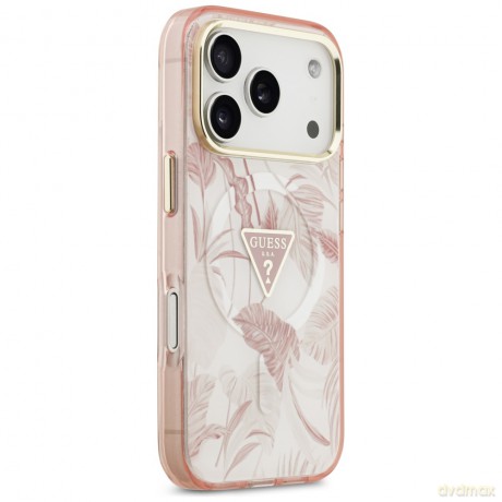 Guess Nakładka Magsafe Pc TPU Case Jungle Tonal Pattern With Printed Logo Triangle And Metal Camera Frame Do iPhone 17 Pro Różowa
