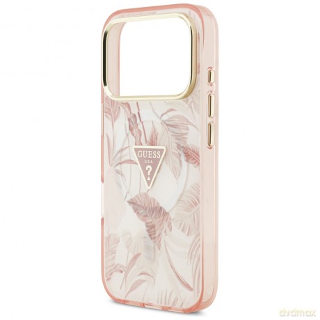 Guess Nakładka Magsafe Pc TPU Case Jungle Tonal Pattern With Printed Logo Triangle And Metal Camera Frame Do iPhone 17 Pro Różowa