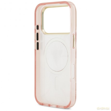 Guess Nakładka Magsafe Pc TPU Case Jungle Tonal Pattern With Printed Logo Triangle And Metal Camera Frame Do iPhone 17 Pro Różowa