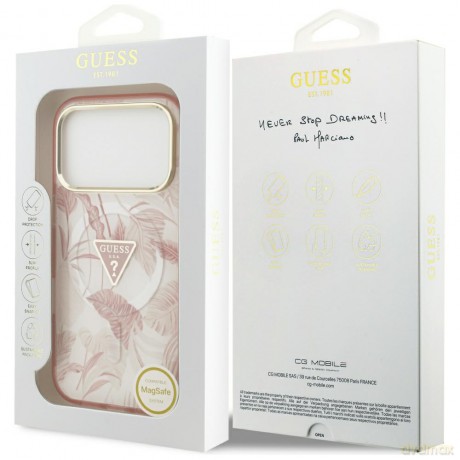 Guess Nakładka Magsafe Pc TPU Case Jungle Tonal Pattern With Printed Logo Triangle And Metal Camera Frame Do iPhone 17 Pro Różowa