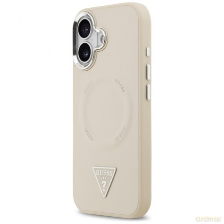 Guess Nakładka Magsafe PU Leather Case With Triangle Logo Silver Metal Camera Frame Do iPhone 17 Beżowa