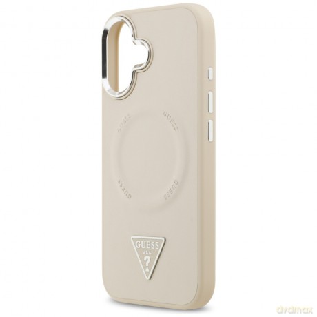Guess Nakładka Magsafe PU Leather Case With Triangle Logo Silver Metal Camera Frame Do iPhone 17 Beżowa