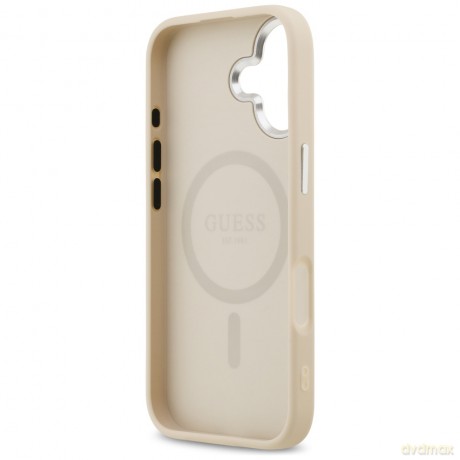 Guess Nakładka Magsafe PU Leather Case With Triangle Logo Silver Metal Camera Frame Do iPhone 17 Beżowa