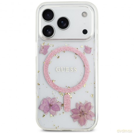 Guess nakładka Resin Flowers Glitter MagSafe do iPhone 17 Pro różowa