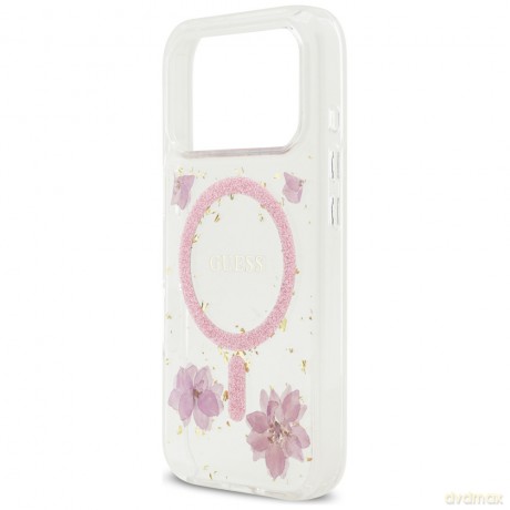 Guess nakładka Resin Flowers Glitter MagSafe do iPhone 17 Pro różowa