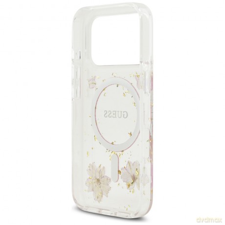 Guess nakładka Resin Flowers Glitter MagSafe do iPhone 17 Pro różowa