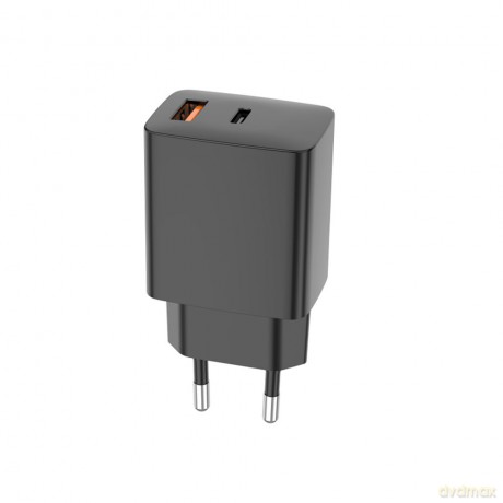 Setty ładowarka sieciowa USB-A + USB-C PD/QC 30W czarna + kabel USB-C 1m RLSK-AC-01 czarna