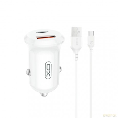 XO ładowarka samochodowa CC69 PD 30W QC 1x USB 1x USB-C biała + kabel USB - USB-C
