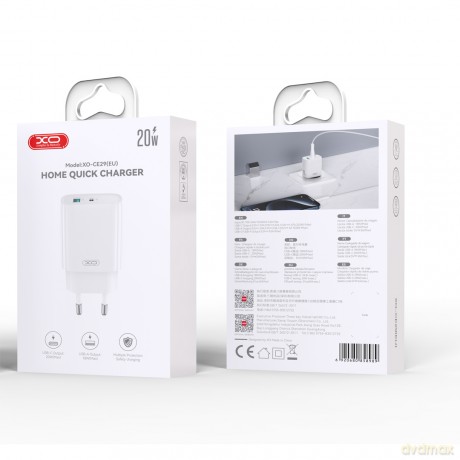 XO ładowarka sieciowa CE29 PD 20W 1x USB-C 1x USB biała