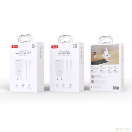 XO ładowarka sieciowa CE30 PD 30W 1x USB-C 1x USB biała + kabel USB-C - USB-C
