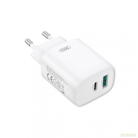 XO ładowarka sieciowa CE30 PD 30W 1x USB-C 1x USB biała + kabel USB-C - USB-C