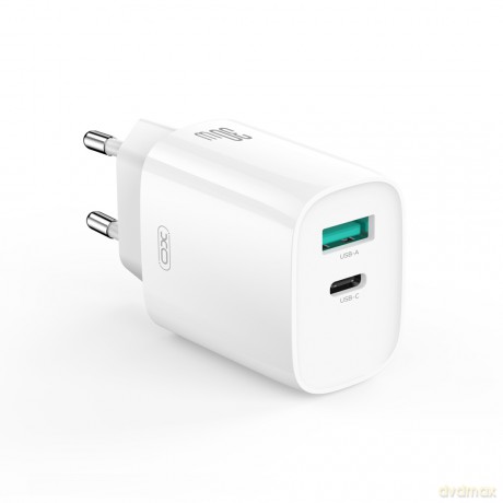 XO ładowarka sieciowa CE30 PD 30W 1x USB-C 1x USB biała + kabel USB-C - USB-C