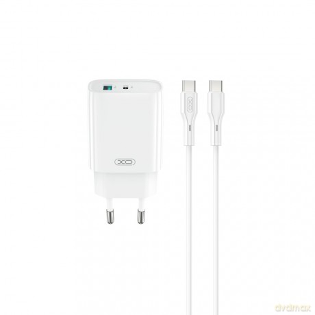 XO ładowarka sieciowa CE30 PD 30W 1x USB-C 1x USB biała + kabel USB-C - USB-C